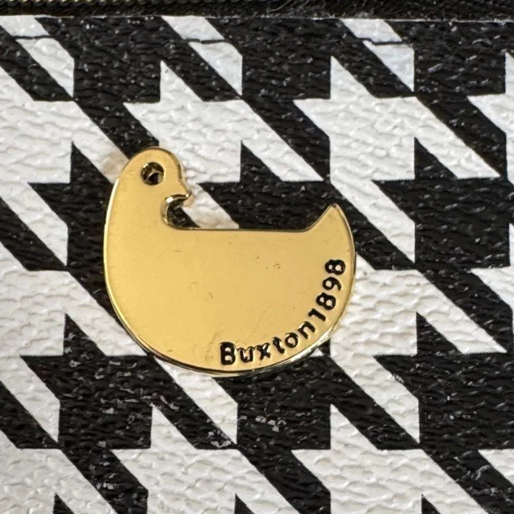 Button Black and White Houndstooth Pouch with Gold Detail